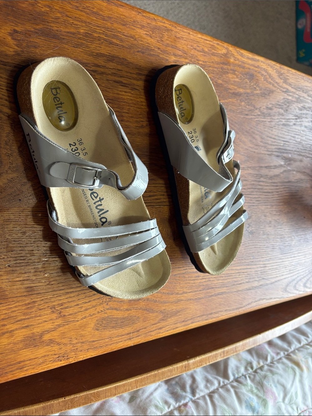 Betula Women’s Light Gray Strappy Cork Slide Sandals